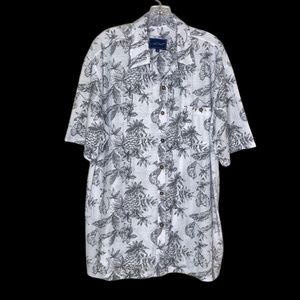 Nob Hill Cotton Short Sleeve Button Up Black/White Hawaiian Beach Summer Shirt L
